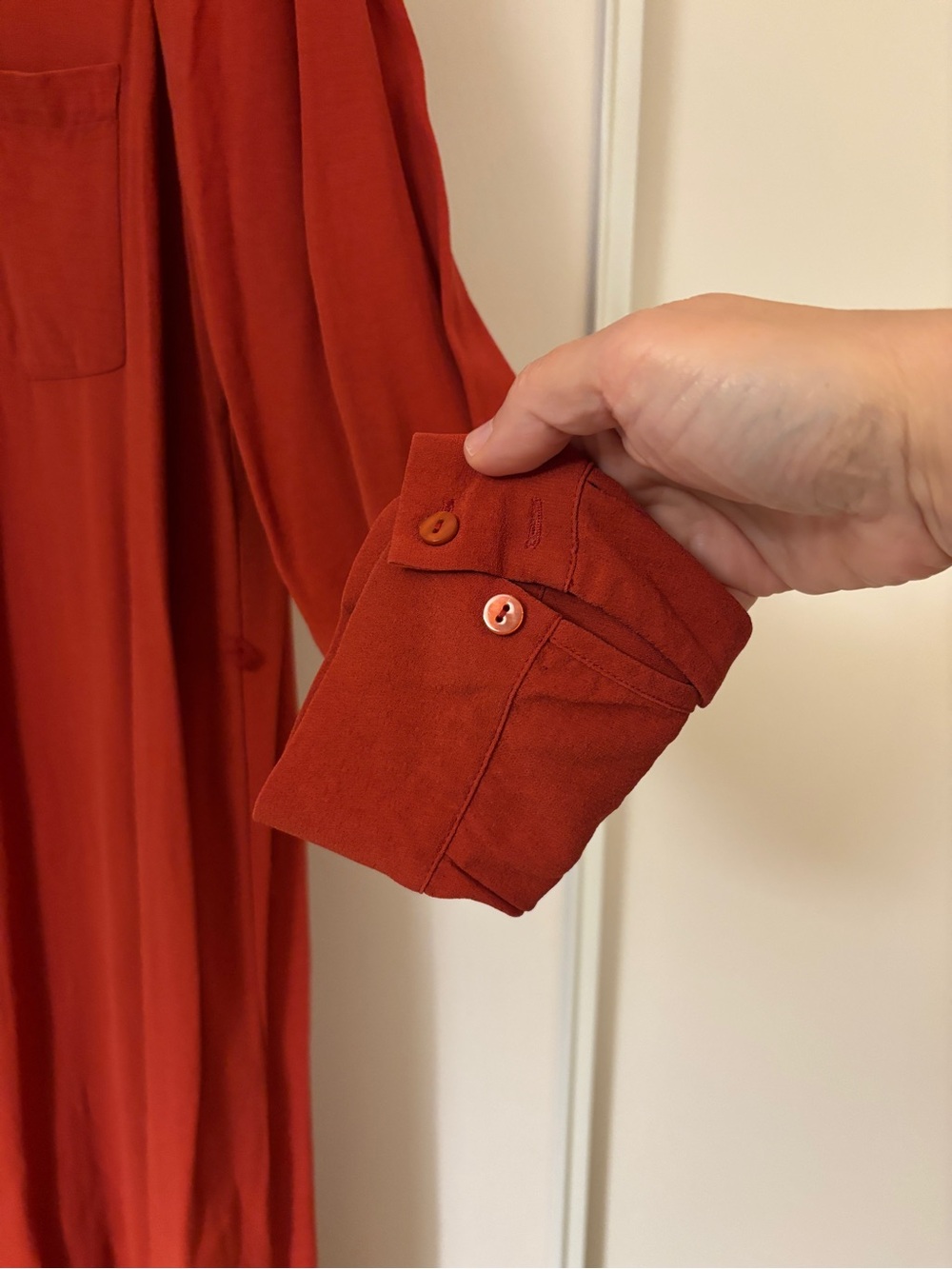 Eileen Fisher Silk Shirt Dress Brick Red Size Large Long Sleeve Classic Collar - Picture 5 of 11